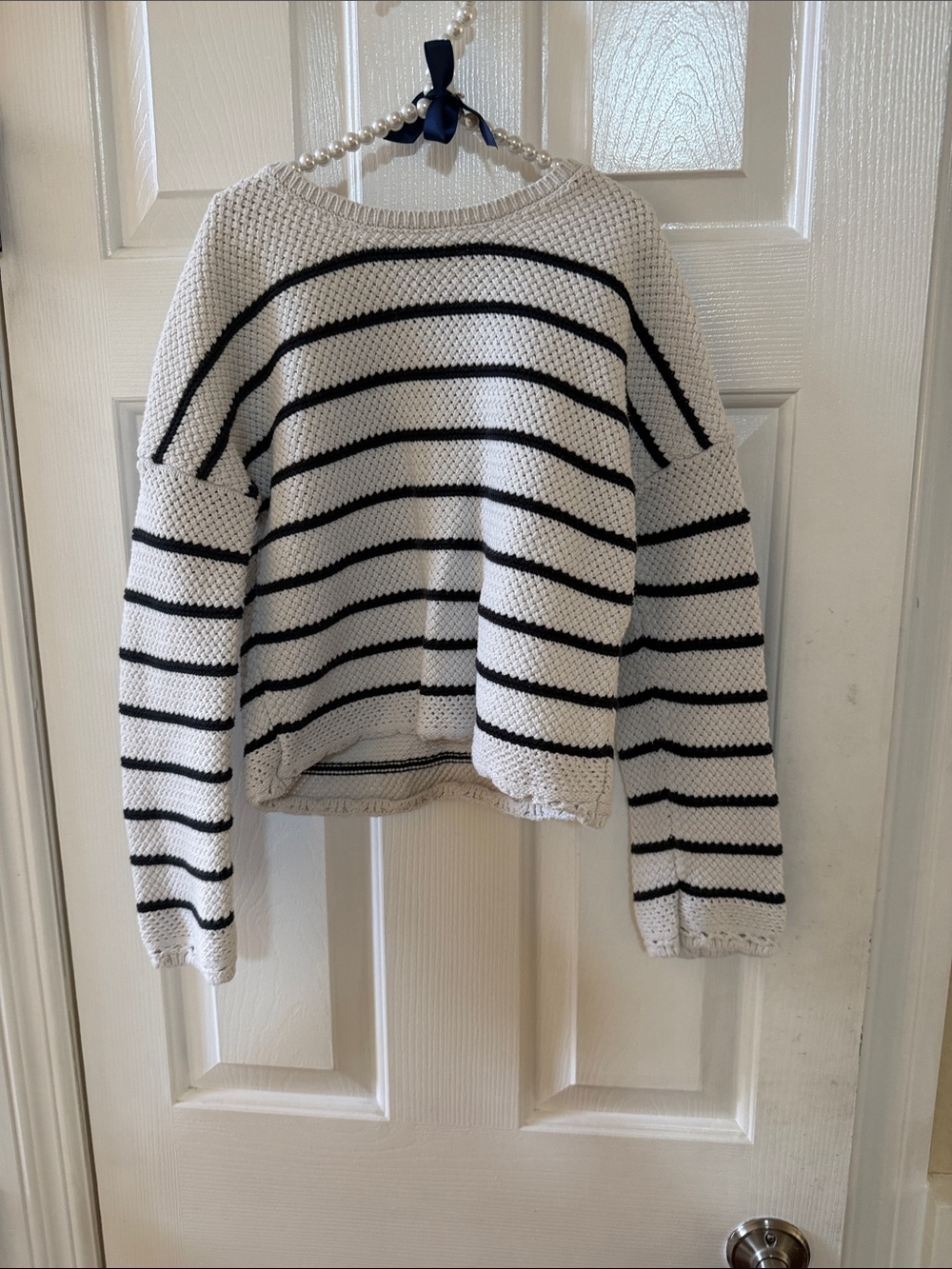 Abercrombie Kids Striped Knit Crewneck Sweater - White with Black Stripes